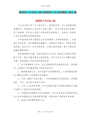 新销售工作总结4篇与新销售工作总结模板3篇汇编