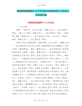 新闻副高级编辑个人工作总结与新闻宣传个人年度工作总结汇编
