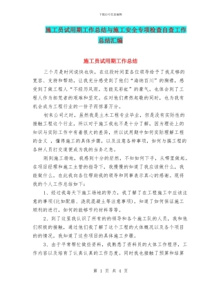 施工员试用期工作总结与施工安全专项检查自查工作总结汇编