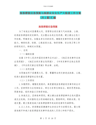 旅客滞留应急预案与旅游业安全生产大检查工作方案汇编