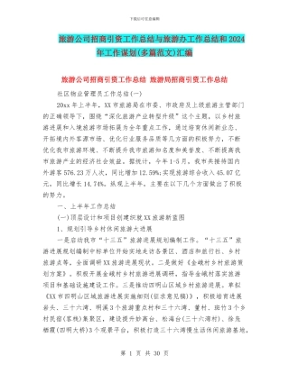 旅游公司招商引资工作总结与旅游办工作总结和2024年工作谋划汇编