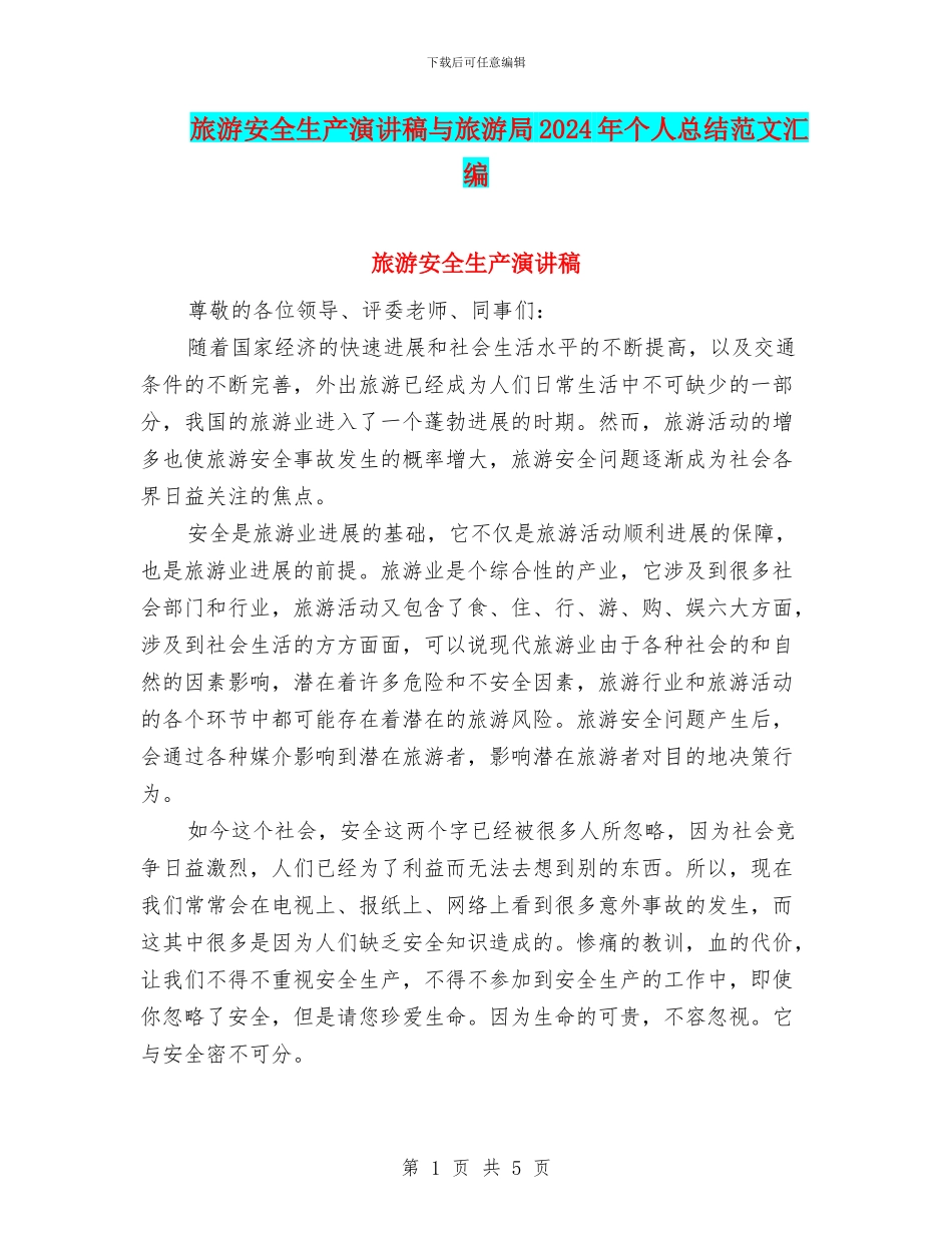 旅游安全生产演讲稿与旅游局2024年个人总结范文汇编_第1页