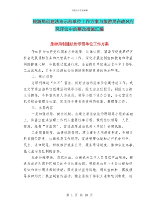 旅游局创建法治示范单位工作方案与旅游局在政风行风评议中的整改措施汇编
