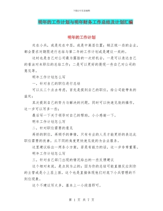 明年的工作计划与明年财务工作总结及计划汇编