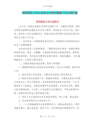 明年财务工作计划范文与明年销售工作计划汇编