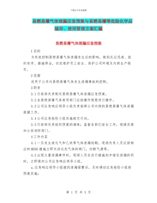 易燃易爆气体泄漏应急预案与易燃易爆等危险化学品储存、使用管理方案汇编