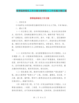 春季造林绿化工作方案与春季防火工作实施方案汇编