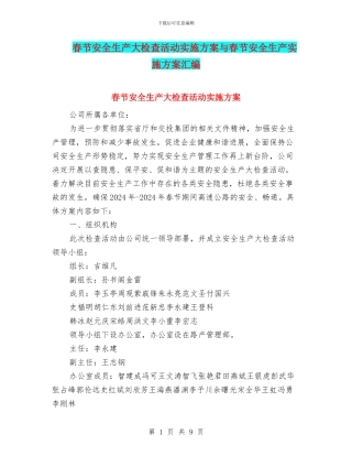 春节安全生产大检查活动实施方案与春节安全生产实施方案汇编