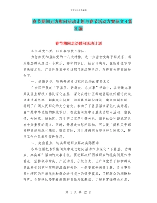 春节期间走访慰问活动计划与春节活动方案范文4篇汇编