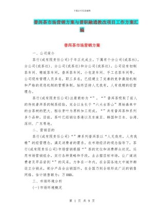 普洱茶市场营销方案与普职融通教改项目工作方案汇编