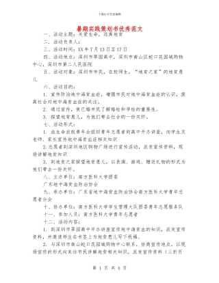 暑期实践策划书优秀范文