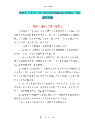 最新11月护士工作计划范文与最新20244招标工作计划表汇编