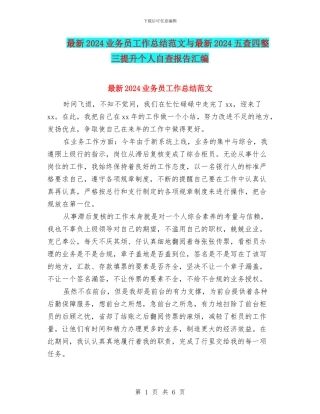 最新2024业务员工作总结范文与最新2024五查四整三提升个人自查报告汇编
