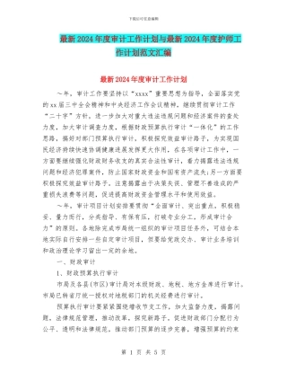 最新2024年度审计工作计划与最新2024年度护师工作计划范文汇编