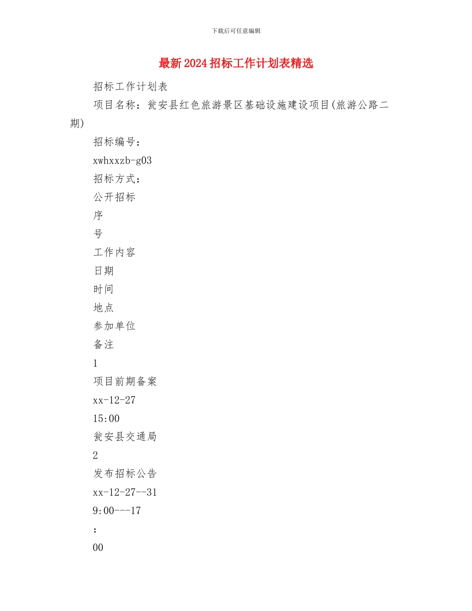 最新2024护理工作计划范文与最新2024招标工作计划表精选汇编_第3页