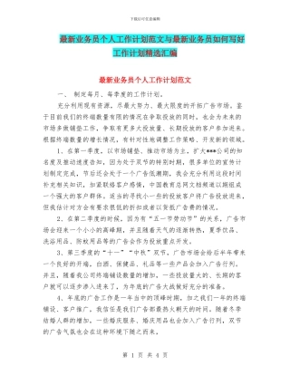最新业务员个人工作计划范文与最新业务员如何写好工作计划精选汇编