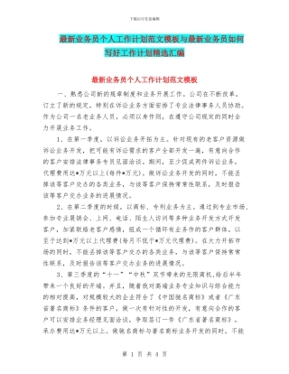 最新业务员个人工作计划范文模板与最新业务员如何写好工作计划精选汇编
