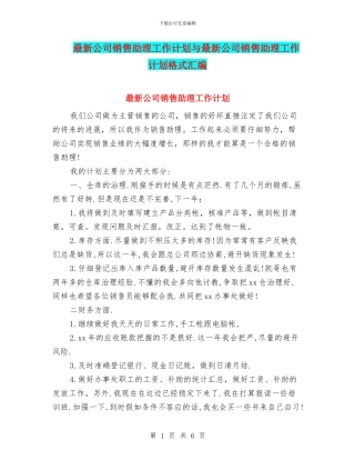 最新公司销售助理工作计划与最新公司销售助理工作计划格式汇编