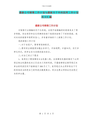 最新公司销售工作计划与最新关于外科医师工作计划范文汇编