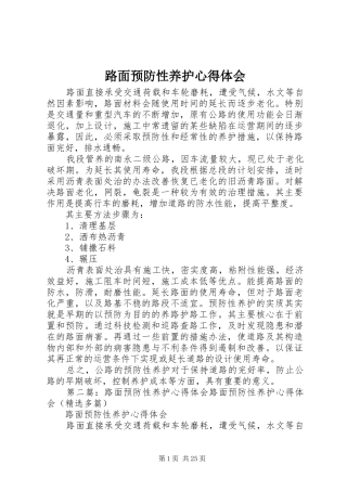 路面预防性养护心得体会
