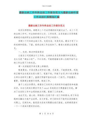 最新出纳工作年终总结工作报告范文与最新出纳年度工作总结汇报精选汇编