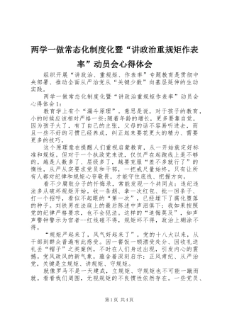 两学一做常态化制度化暨“讲政治重规矩作表率”动员会心得体会