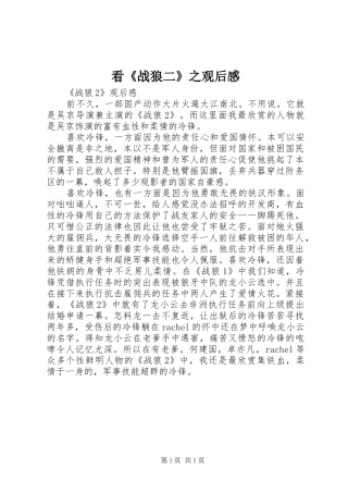 看《战狼二》之观后感