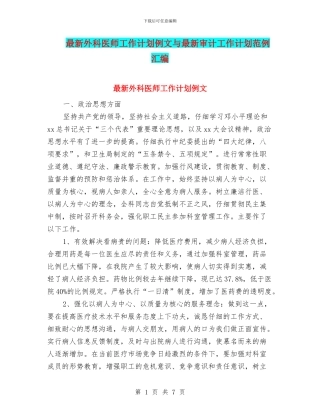 最新外科医师工作计划例文与最新审计工作计划范例汇编