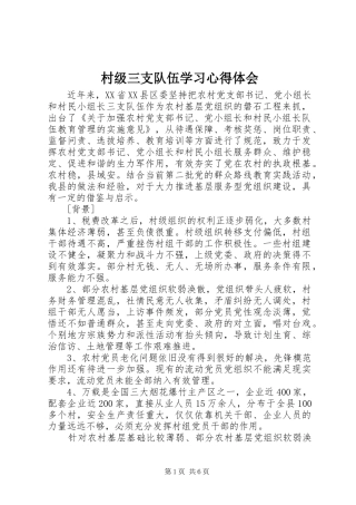 村级三支队伍学习心得体会