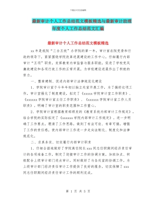 最新审计个人工作总结范文模板精选与最新审计助理年度个人工作总结范文汇编