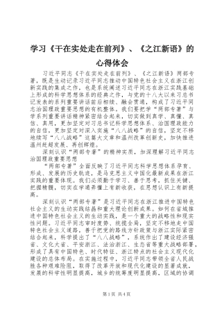 学习《干在实处走在前列》、《之江新语》的心得体会