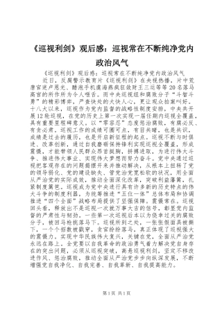 《巡视利剑》观后感：巡视常在不断纯净党内政治风气