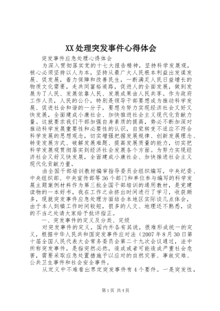 XX处理突发事件心得体会