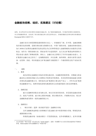金融板块战略、组织及实施建议