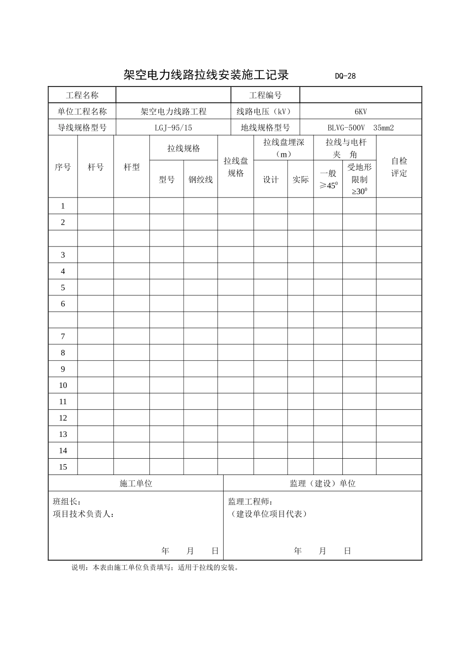 架空电力线路拉线安装施工记录_第1页