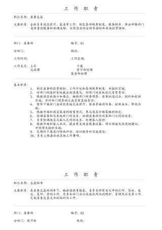 酒店各部门工作职责