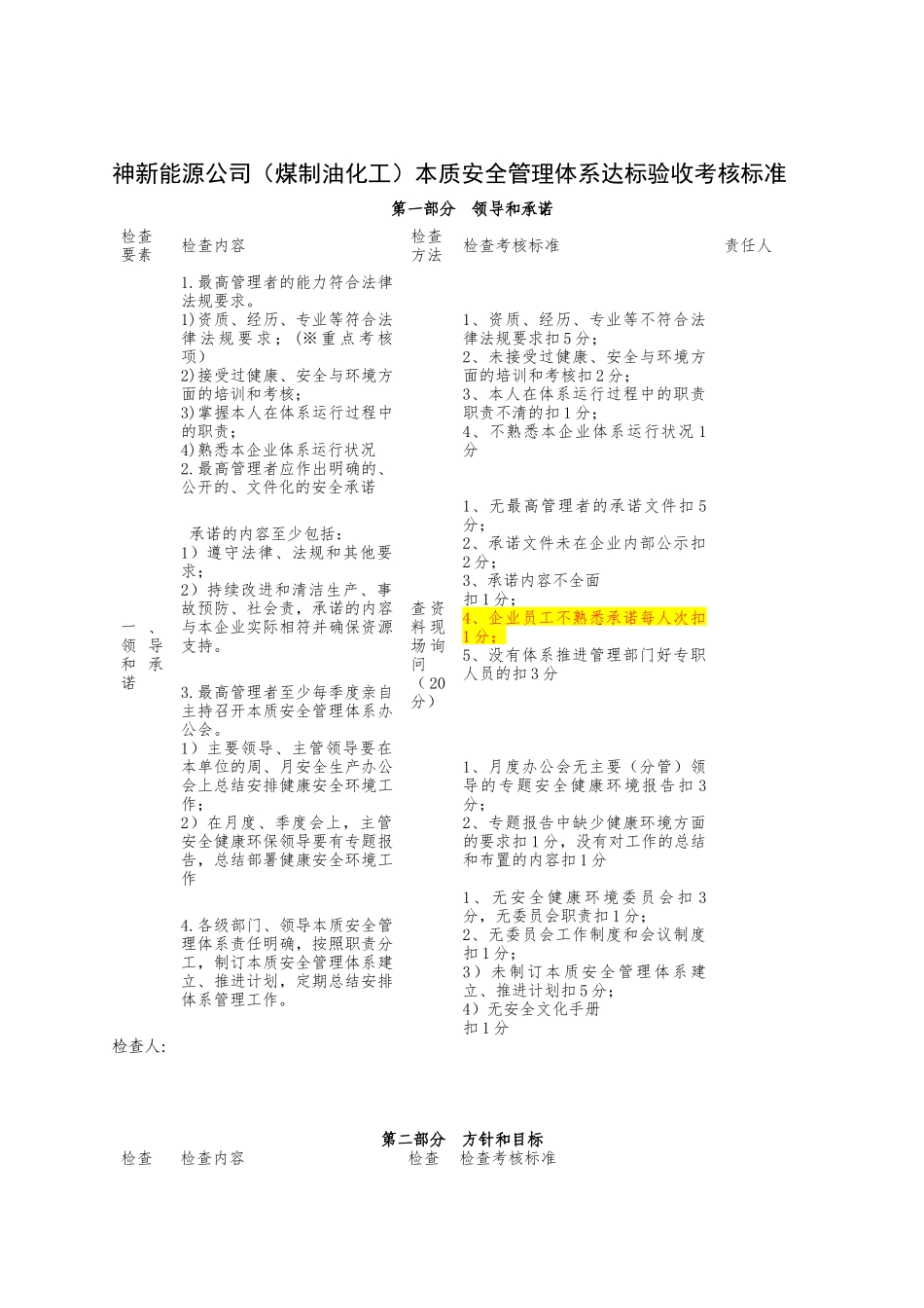 某能源公司本质安全管理体系达标验收考核标准_第1页