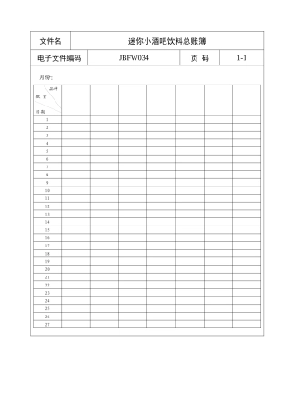 迷你小酒吧饮料总账簿