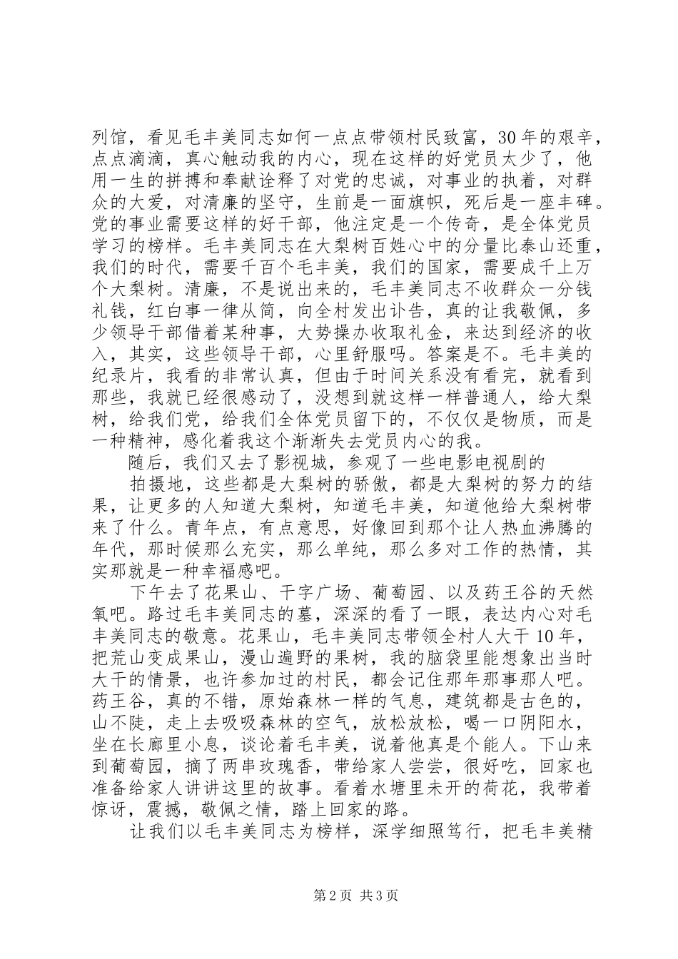 参观丹东大梨树村学习毛丰美精神心得体会_第2页