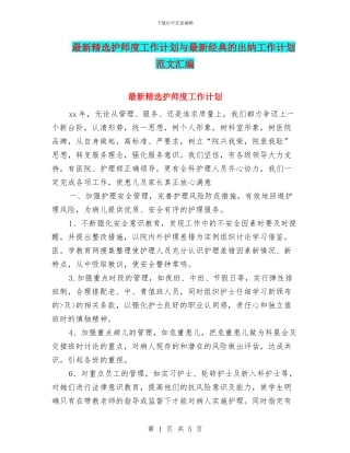 最新精选护师度工作计划与最新经典的出纳工作计划范文汇编