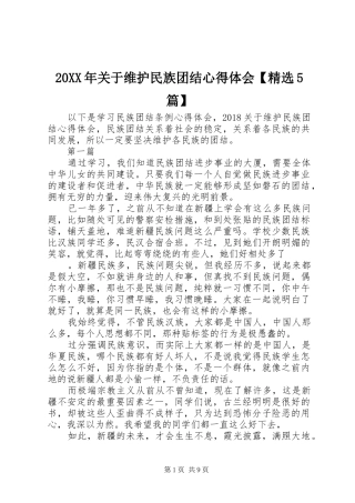 20XX年关于维护民族团结心得体会【精选5篇】