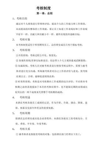 酒店各部门考核标准