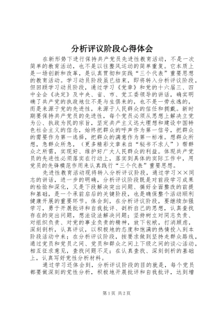 分析评议阶段心得体会