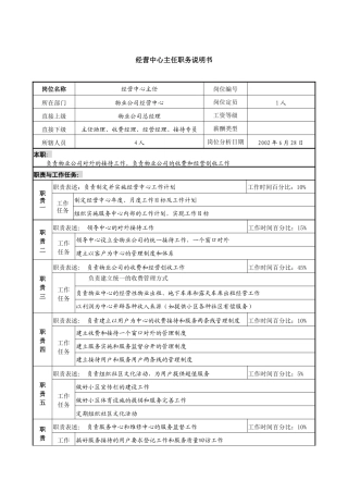 物业公司经营中心主任职务说明书