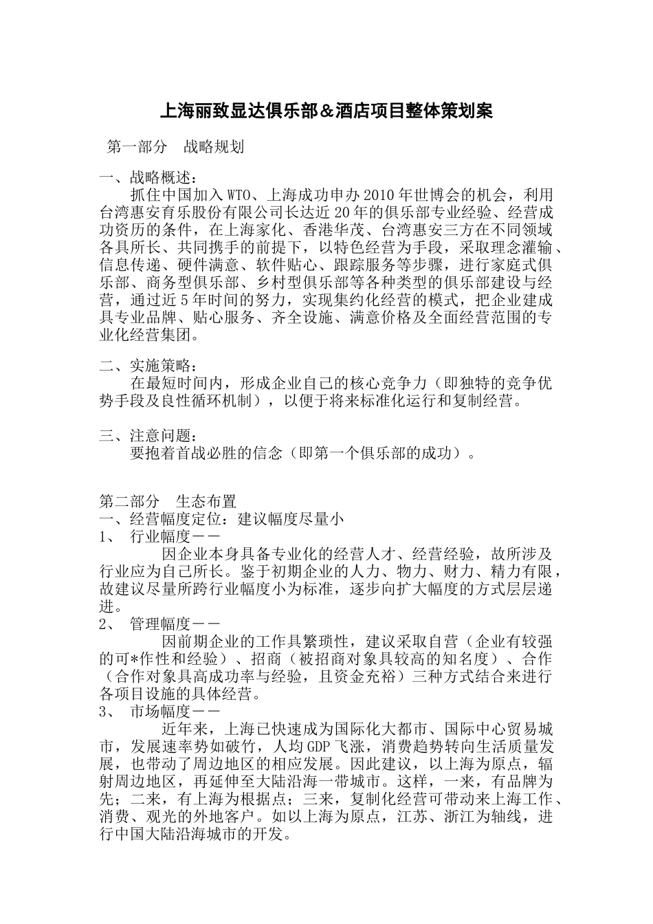 上海丽致显达俱乐部＆酒店项目整体策划案（DOC21页）_第1页