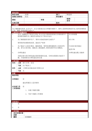 某大型电子公司制造部生产拉助职位说明书