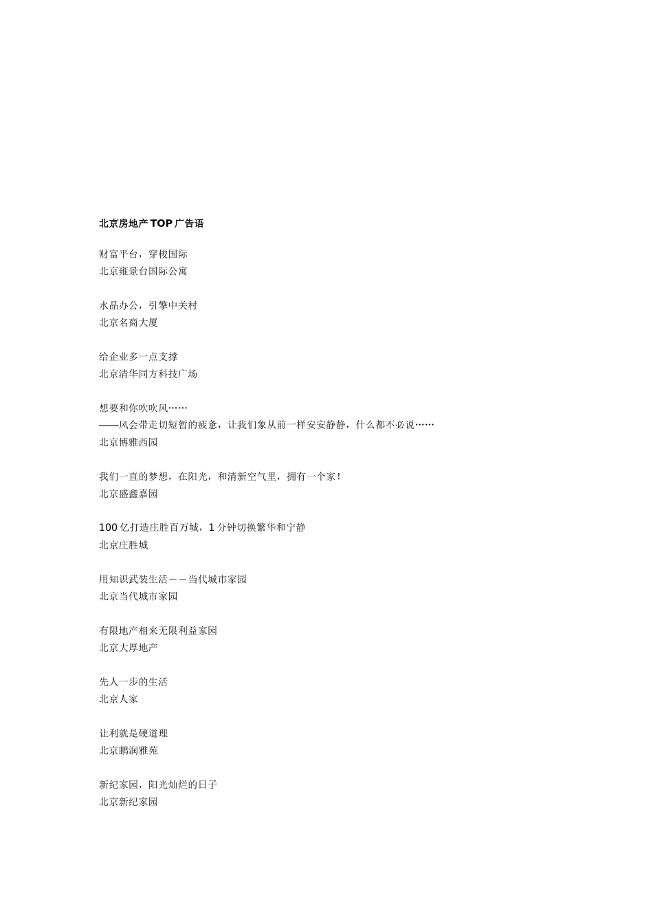 北京房地产TOP广告语大全_第1页