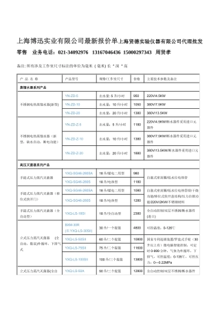 公司最新报价单上海贤德实验仪器有限公司代理批发零售 业务电话