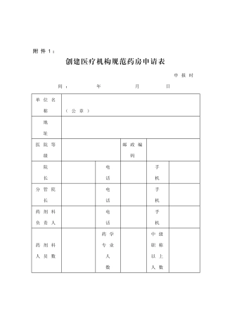 创建医疗机构规范药房申请表