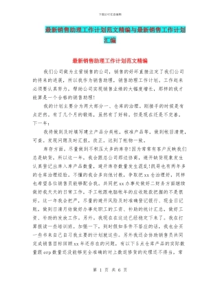 最新销售助理工作计划范文精编与最新销售工作计划汇编